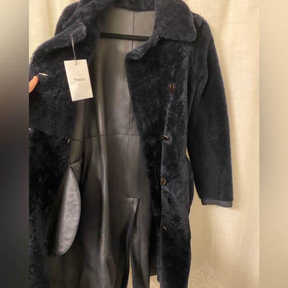 Theory lamb leather shearling fur trench coat new NWT - Picture 6 of 12